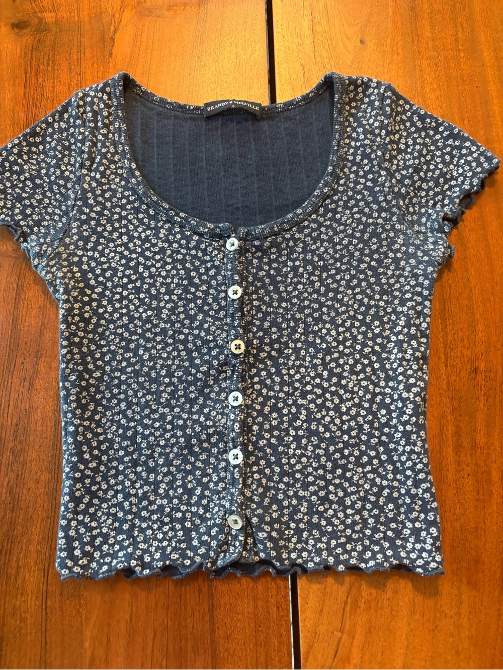 Brandy Melville Navy Floral Button-Front top